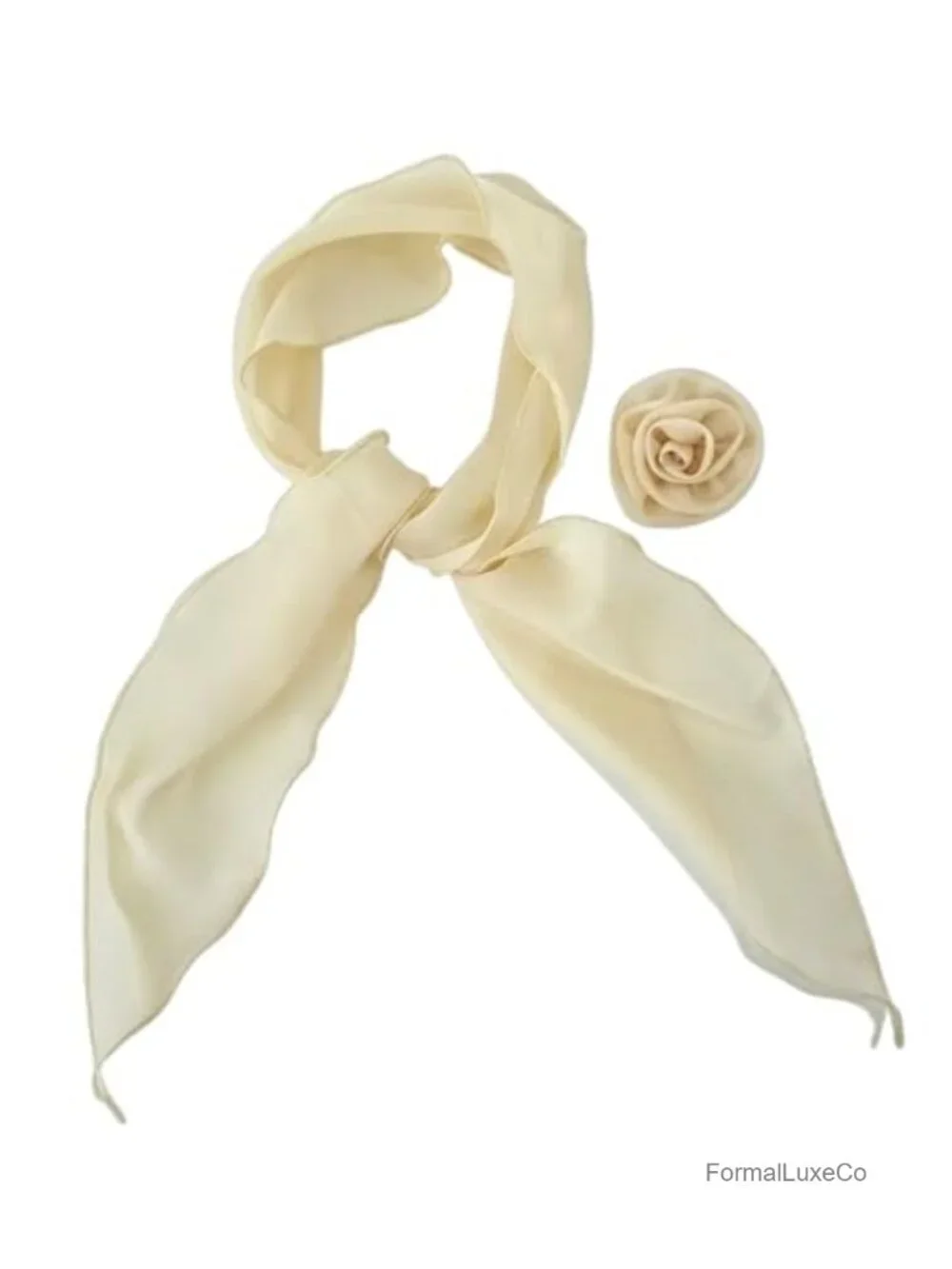 Chiffon Scarves for Women with Detachable Rose Flower Hair Ribbon Neck Kerchief